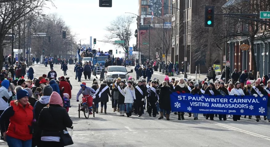 The 2022 King Boreas Grande Day Parade, Presented by Hamernick’s, marches along West 7th Street in St. Paul on Saturday, January 29, 2022. (John Autey / Pioneer Press)