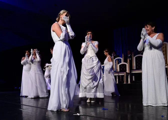 Kylie Johnson reacts after being named the North Wind Princess during the 2022 St. Paul Winter Carnival Royal Coronation at the Saint Paul RiverCentre on Friday, January 28, 2022. (John Autey / Pioneer Press)