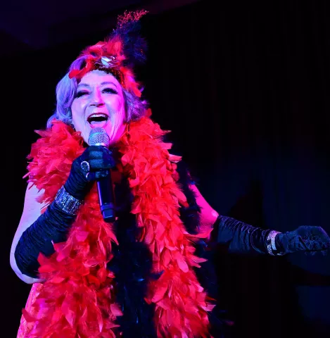 Maret Bylander, from Stillwater, sings in the second round of the 2022 Klondike Kate competition at the DoubleTree by Hilton in St. Paul on Wednesday, Jan. 12, 2022. (John Autey / Pioneer Press)