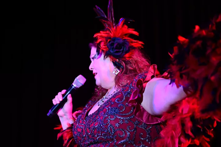 Lynda Risch from Rush City sings in the second round of the 2022 Klondike Kate competition at the DoubleTree by Hilton in St. Paul on Wednesday, Jan. 12, 2022. (John Autey / Pioneer Press)