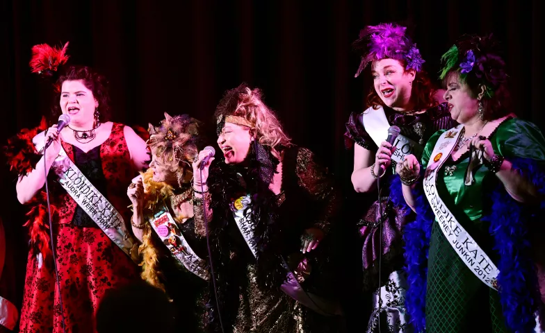 Former Klondike Kates perform for the crowd round of the 2022 Klondike Kate competition at the DoubleTree by Hilton in St. Paul on Wednesday, Jan. 12, 2022. (John Autey / Pioneer Press)