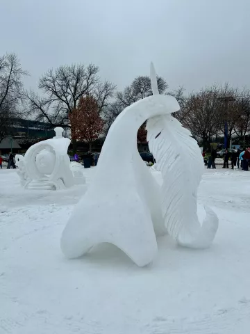 "As Light As A Feather," a snow sculpture by Jason Arney-O’Neil and David Aichinger, took third place in the Minnesota State Snow Sculpting Competition during Winter Carnival in St. Paul. (Courtesy of St. Paul Winter Carnival)