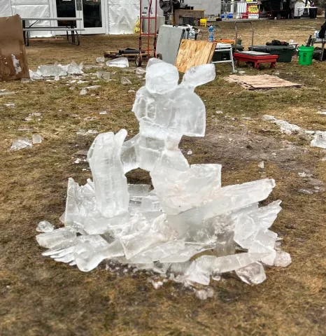 "Transformer," an ice sculpture by Kevin Petroske and Vincent Petroske, won third place in the single-block artisan category in the 2023 St. Paul Winter Carnival Ice Carving Competition. (Courtesy of St. Paul Winter Carnival)