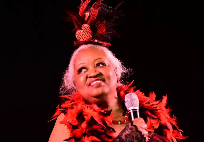 Antoinette (Toni) Coffey from Brooklyn Park performs during the 2023 Klondike Kate contest at the DoubleTree by Hilton Saint Paul East on Wednesday, Jan. 11, 2023. (John Autey / Pioneer Press)