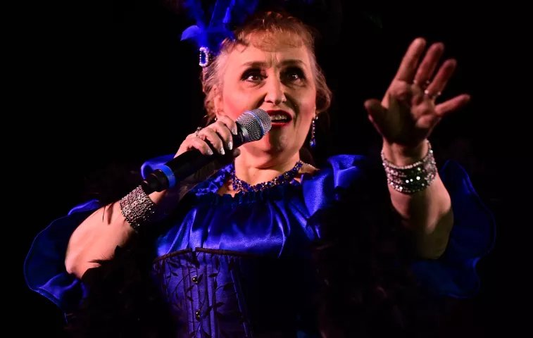 Kat Connery, from Robbinsdale, sings during the 2023 Klondike Kate contest at the DoubleTree by Hilton Saint Paul East on Wednesday, Jan. 11, 2023. (John Autey / Pioneer Press)
