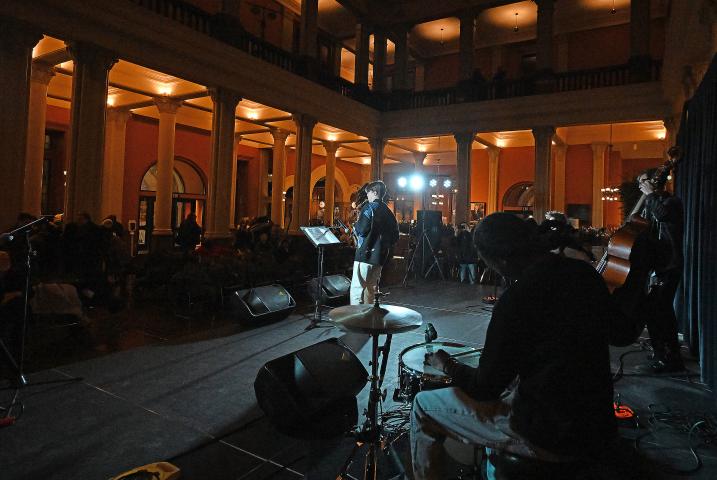 Student jazz musicians from Walker West Music Academy perform during the St. Paul Winter Carnival’s Rondo Night at the Landmark Center in downtown St. Paul on Thursday, Feb. 2, 2023. (John Autey / Pioneer Press)