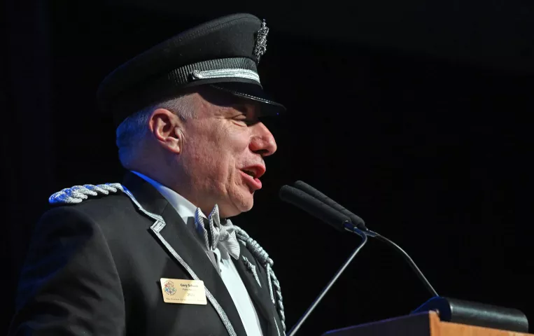 2023 Prime Minister Gary Schaak speaks after being introduced during the 2023 Winter Carnival Royal Coronation at St. Paul RiverCentre on Friday, Jan. 27, 2023. (John Autey / Pioneer Press)