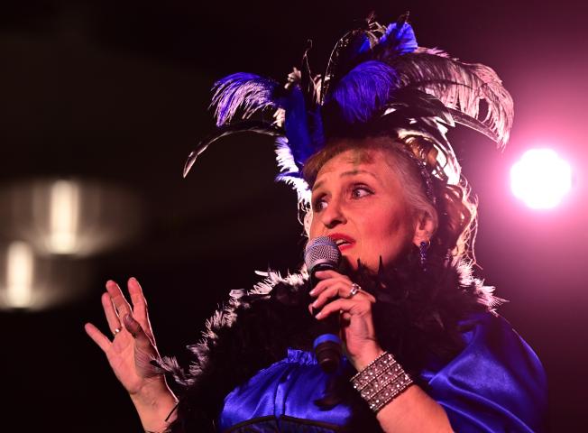 Kat Connery, from Robbinsdale, sings during the 2023 Klondike Kate contest at the DoubleTree by Hilton Saint Paul East on Wednesday, Jan. 11, 2023. (John Autey / Pioneer Press)
