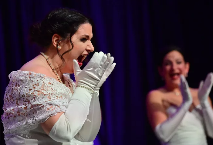 Michelle Boris reacts after being names the 2024 East Wind Princess during the 2024 St. Paul Winter Carnival Royal Coronation at the RiverCentre in St. Paul on Friday, Jan. 26, 2024. (John Autey / Pioneer Press)