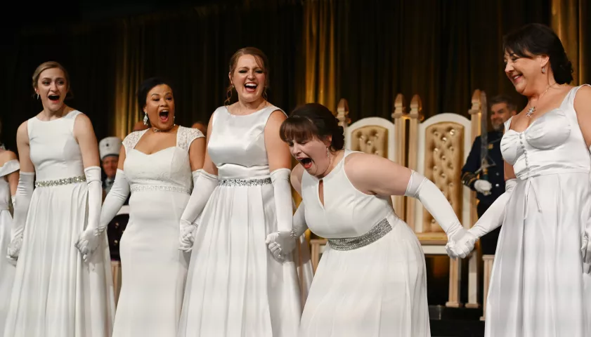 Emily Maestas reacts as she is named the 2023 East Wind Princess during the 2023 Winter Carnival Royal Coronation at St. Paul RiverCentre on Friday, Jan. 27, 2023. (John Autey / Pioneer Press)