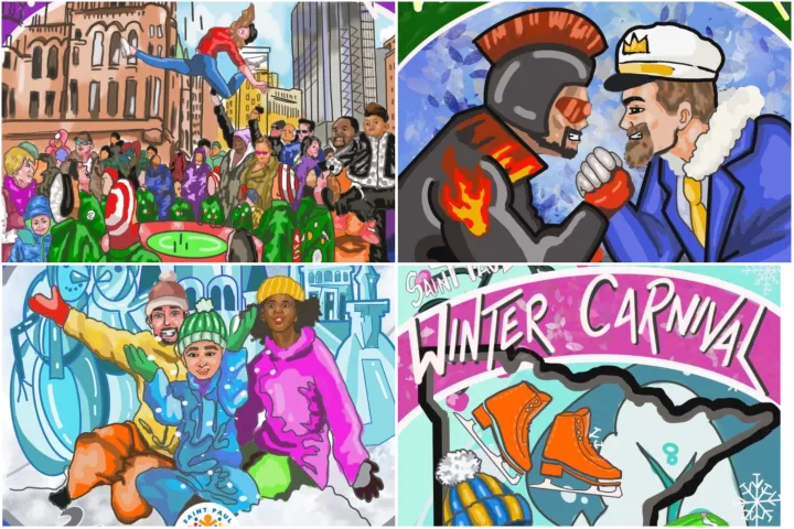 2023 Winter Carnival Button art by Geno Okok. (Courtesy of the St. Paul Winter Carnival)