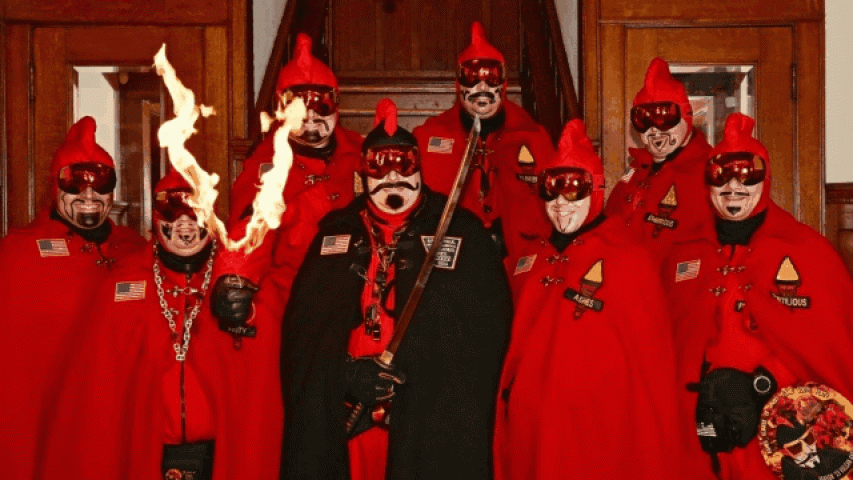 The Vulcan Krewe of the 2023 St. Paul Winter Carnival is photographed in St. Paul on Wednesday, Feb. 1, 2023. The Krewe is, front row, from left; Baron Hot Sparkus (Andy Tubman of North St. Paul), Prince of Soot (Ken Lehman of Somerset, Wis.), Vulcanus Rex LXXXV (Ivan Weiss Jr., of Stillwater), Count of Ashes (Will Cammack of St. Paul), Grand Duke Fertilious (John Deleon of Stillwater), and back row, from left, General Flameous (Scott Keister of Woodbury), Duke of Klinker (Josh Knudsen of Hudson, Wis.) and