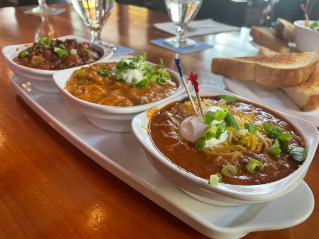 Chili Sampler at The Loon in St. Paul. (Jess Fleming / Pioneer Press)