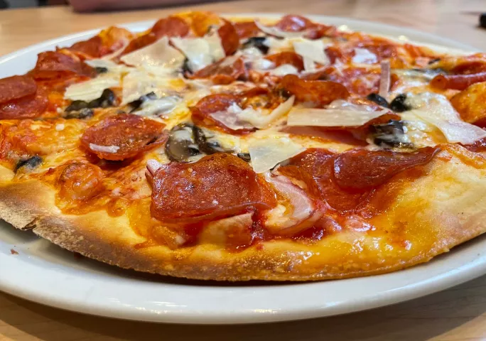 Pepperoni pizza at Momento in downtown St. Paul. (Jess Fleming / Pioneer Press)
